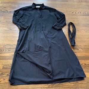 Xirena black shirtdress, slit up side, pockets, with belt, small, maxi